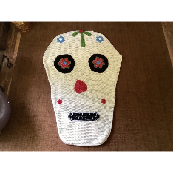 Crocheted handmade skull face sleeping bag blanket sack 70L”x44W”